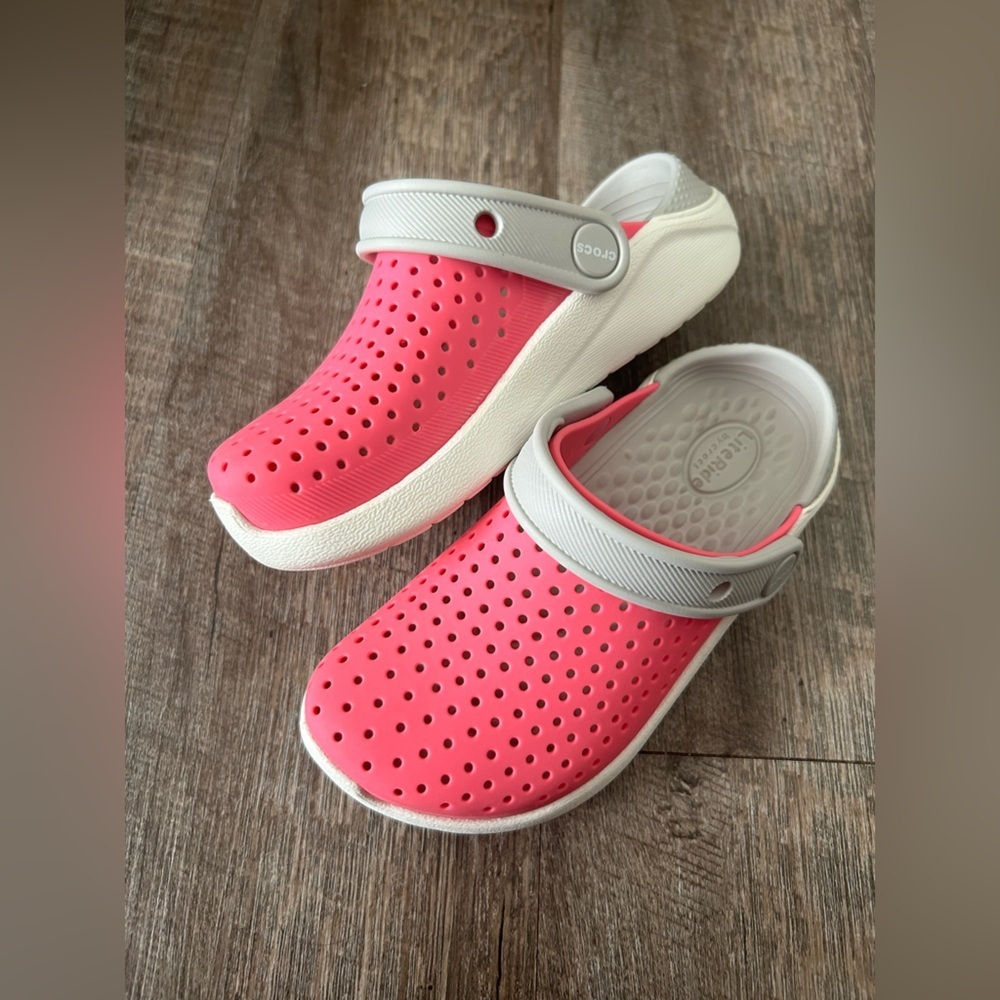 Crocs LiteRide Pink and Gray Clogs size 12c